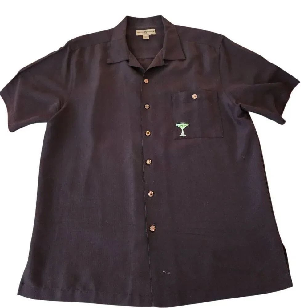Hook & Tackle Mens Short Sleeve Embroidered Button-up Shirt Black Large